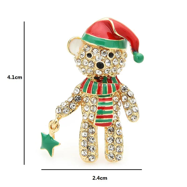 Wuli&baby Full Rhinestone Bear Brooches For Women Enamel Hat Bear Christmas Animal Brooch Pins Gifts