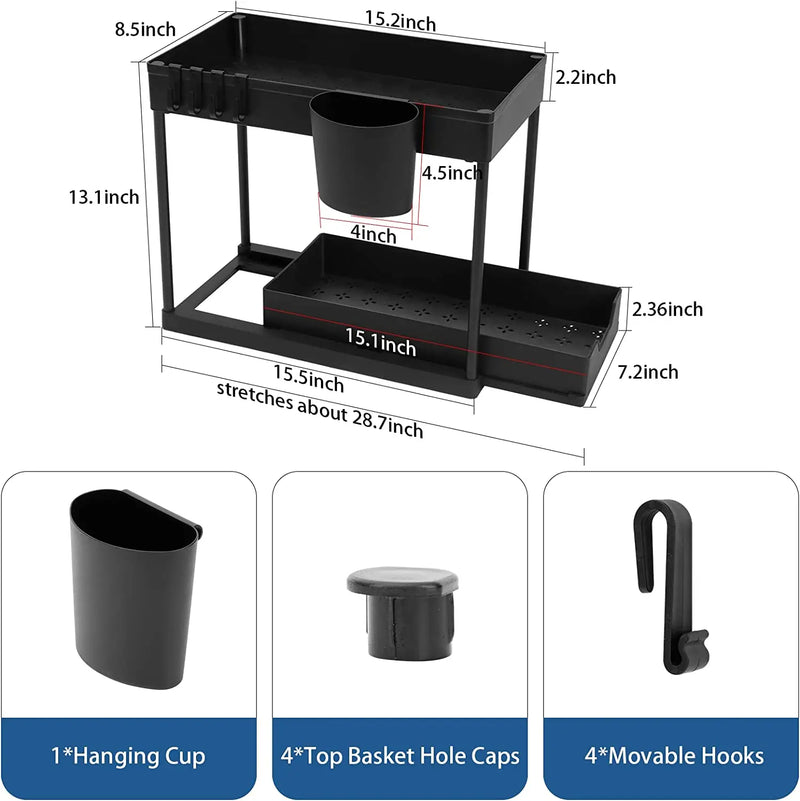 under sink organizer,under the sink pull out drawer,2 tier shelf,2-tier under sink organizer,under the bathroom sink organizer